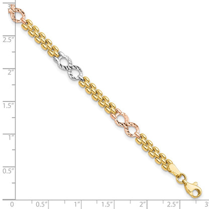 14K Tri-Color Gold Tri-color Polished and Textured Infinity Fancy Bracelet