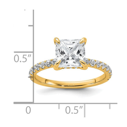 14K Yellow Gold 2 1/2 carat Certified Lab Grown Diamond VS/SI+ G+ Princess Complete Solitaire with Flair Engagement Ring