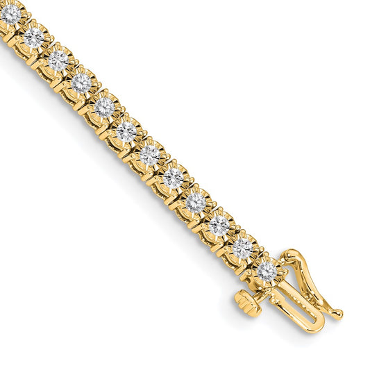 14K Yellow Gold Complete 2 carat Diamond Illusion Setting 7 Inch Tennis Bracelet
