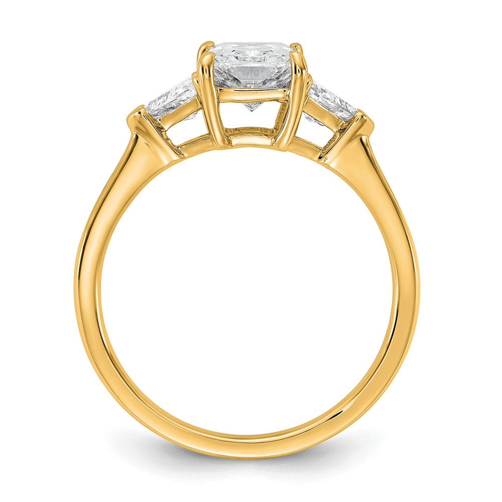 14K Yellow Gold 2 carat Certified Lab Grown Diamond VS/SI+ G+ Radiant and Triangle Complete Three Stone Engagement Ring