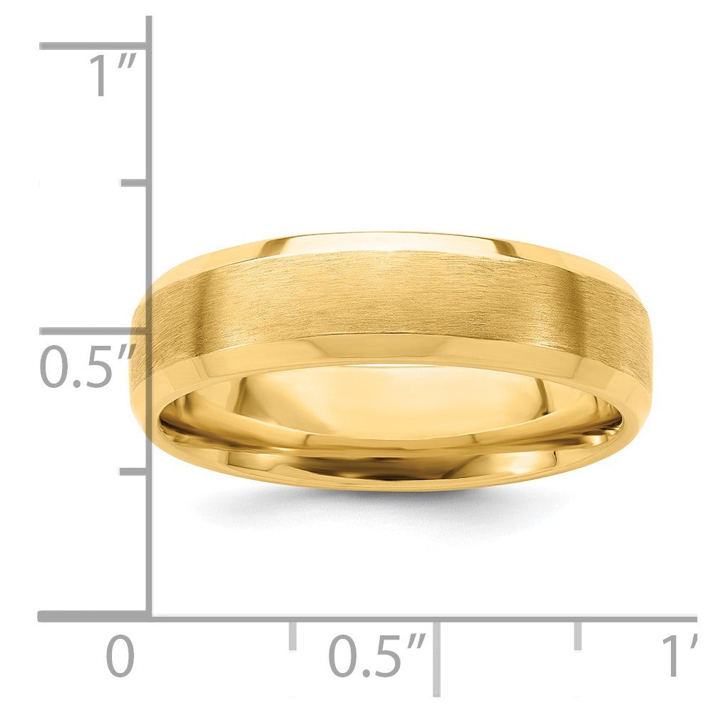 14K Yellow Gold 6mm Heavyweight Comfort Fit Brushed Satin with Polished Beveled Edge Wedding Band Ring