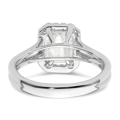 14K White Gold Halo (Holds 1.5 carat (7.7x5.8mm) Emerald-cut Center) 1/5 carat Diamond Semi-mount Split Shank Engagement Ring