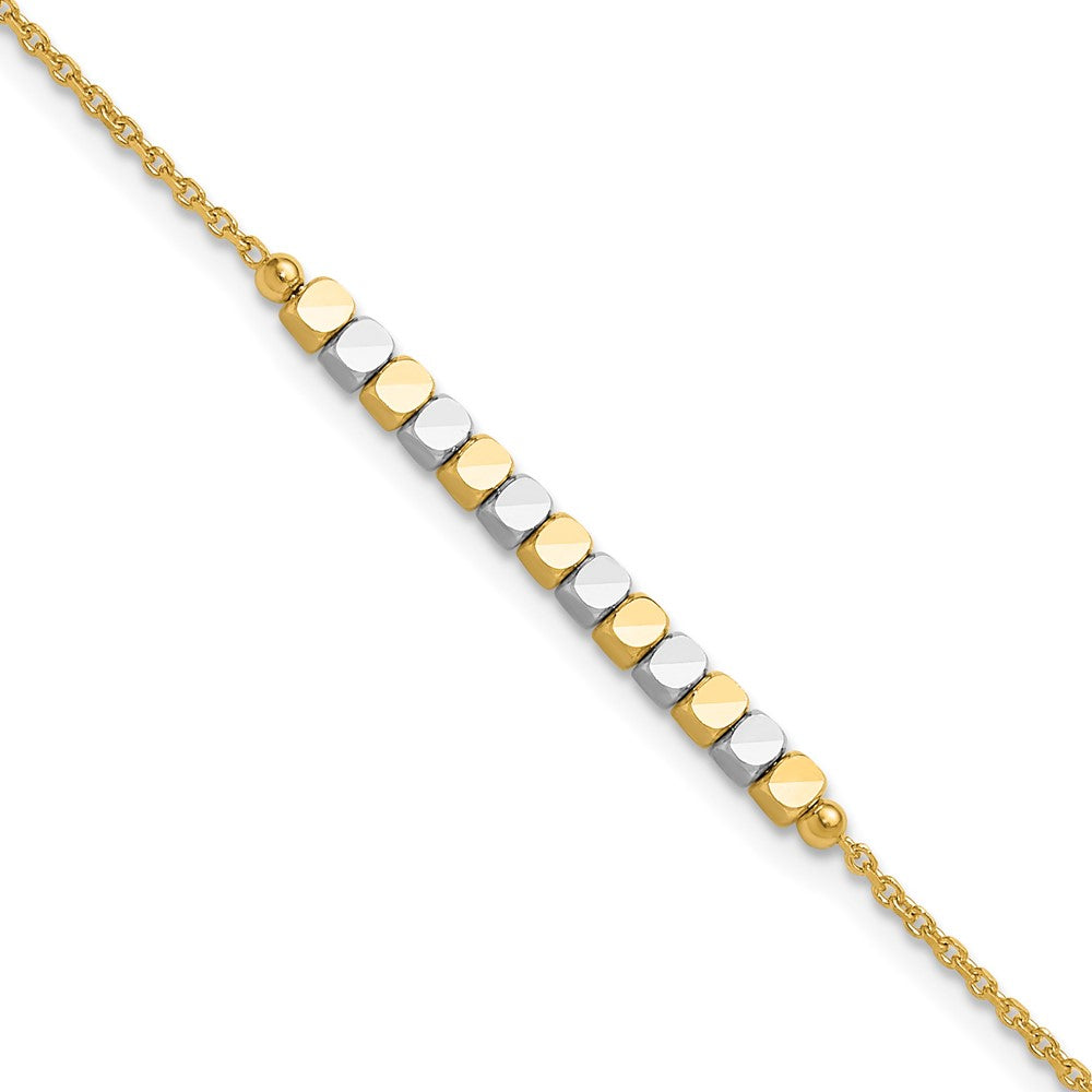14K Two-Tone Gold Two-tone Square Beaded 7.5 Inch Bracelet