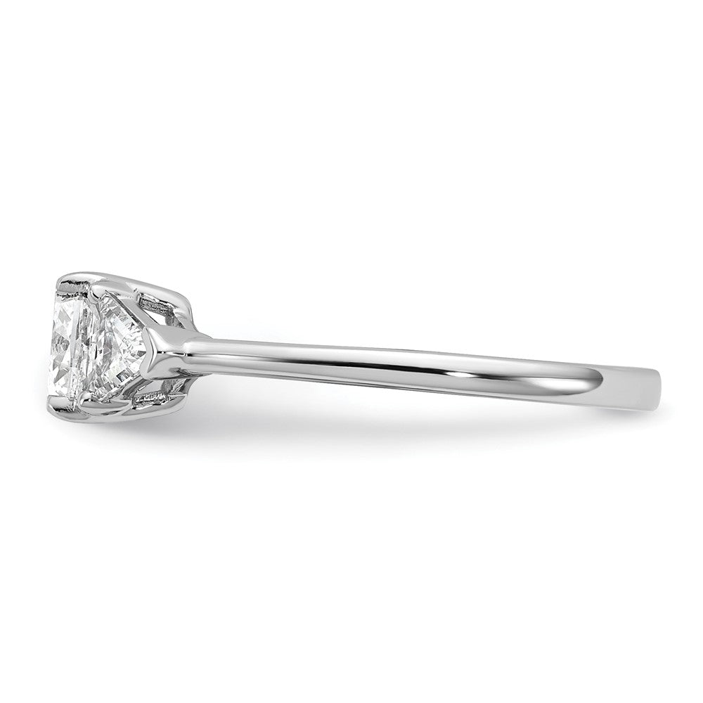 14K White Gold 1 1/2 carat Certified Lab Grown Diamond VS/SI+ G+ Cushion and Triangle Complete Three Stone Engagement Ring