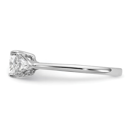 14K White Gold 1 1/2 carat Certified Lab Grown Diamond VS/SI+ G+ Cushion and Triangle Complete Three Stone Engagement Ring