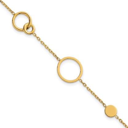14K Yellow Gold Polished Circle and Chain Pattern 7.25 Inch Bracelet Plus 0.5 Inch Extender