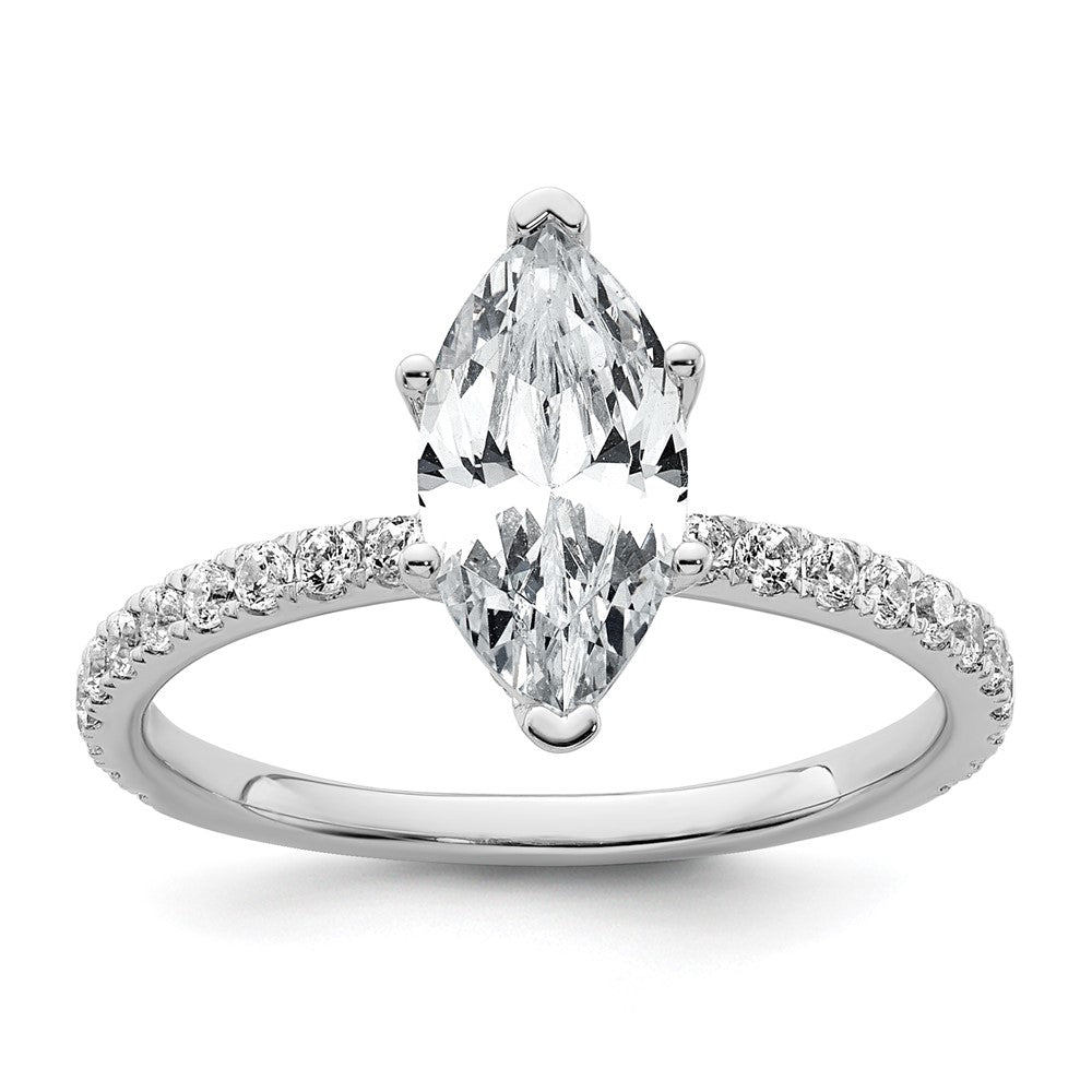 14K White Gold 2 carat Certified Lab Grown Diamond VS/SI+ G+ Marquise Complete Solitaire with Flair Engagement Ring