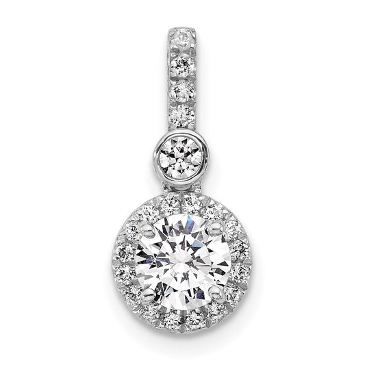 14K White Gold 1 carat Lab Grown Diamond VS/SI+ G+ Round Complete Halo Pendant