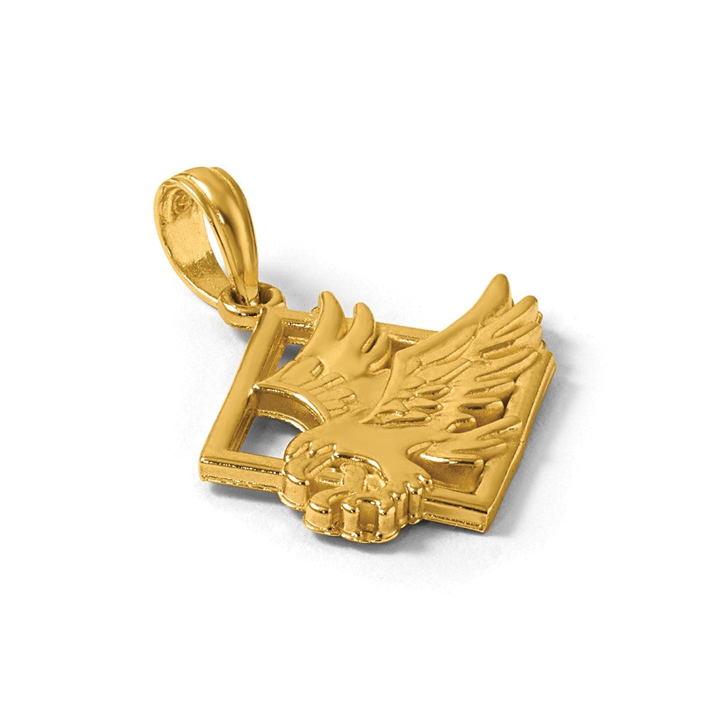 14K Yellow Gold Polished Eagle in Square Pendant