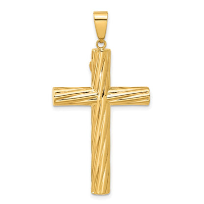 14K Yellow Gold Polished and Textured Crucifix Pendant