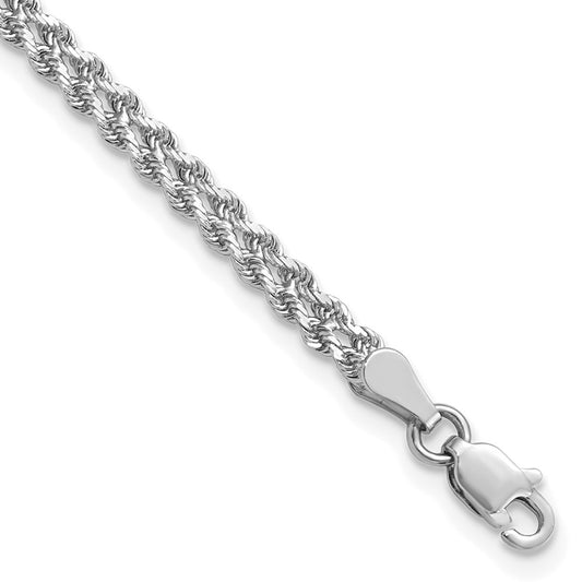 7 Inch 14K White Gold 3.0mm Wide Diamond Cut Double Rope Chain Bracelet