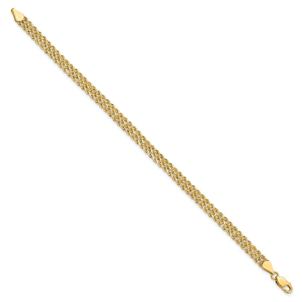 14k Yellow Gold 4.5mm Wide Diamond-Cut Triple Rope Chain Bracelet