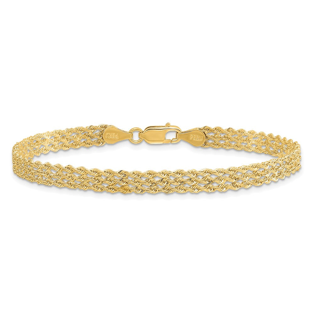 14k Yellow Gold 4.5mm Wide Diamond-Cut Triple Rope Chain Bracelet
