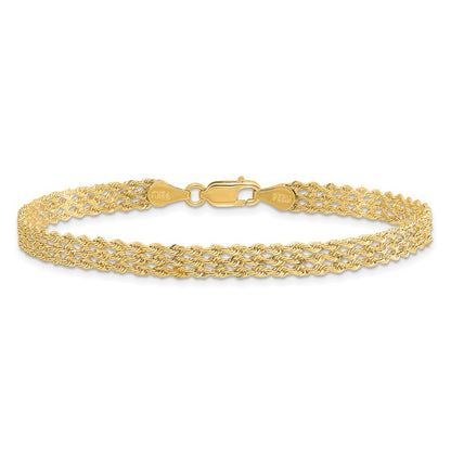 14k Yellow Gold 4.5mm Wide Diamond-Cut Triple Rope Chain Bracelet