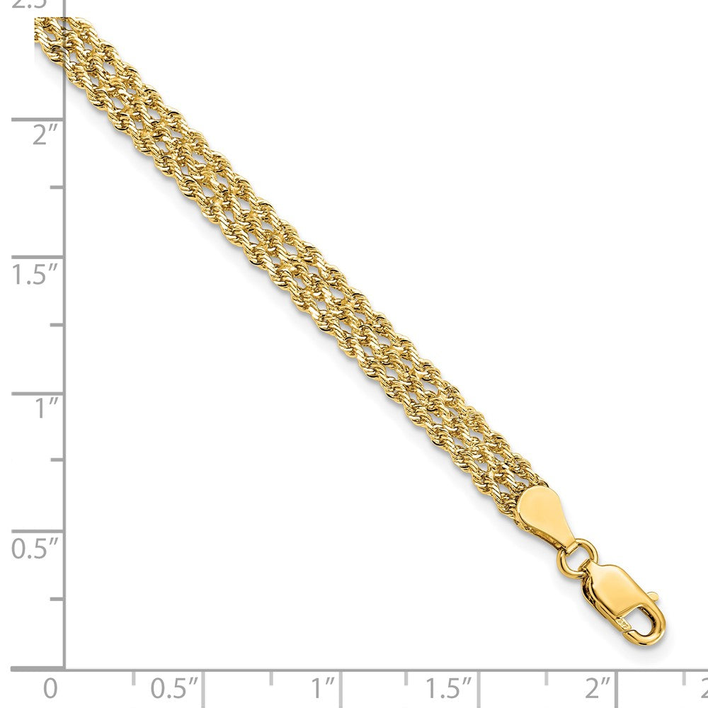 14k Yellow Gold 4.5mm Wide Diamond-Cut Triple Rope Chain Bracelet
