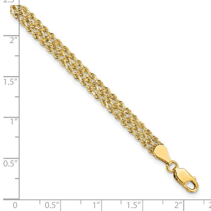 14k Yellow Gold 4.5mm Wide Diamond-Cut Triple Rope Chain Bracelet