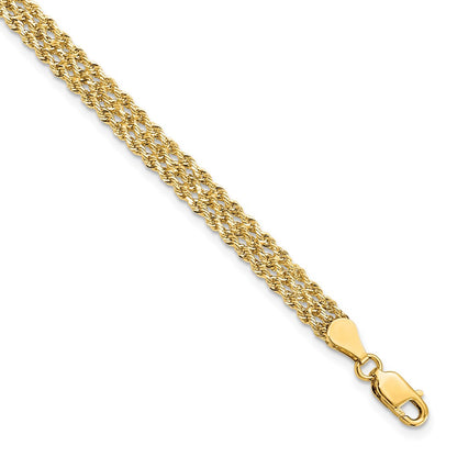 14k Yellow Gold 4.5mm Wide Diamond-Cut Triple Rope Chain Bracelet