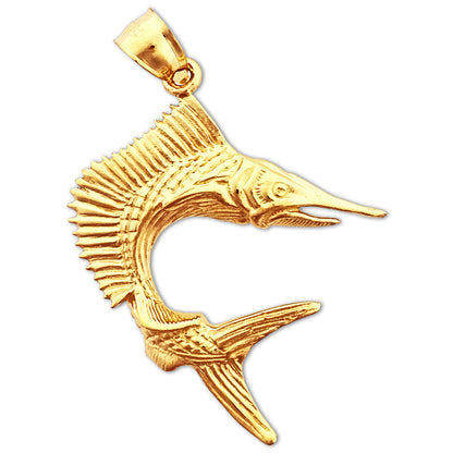 14K Gold 3-D Sailfish Pendant