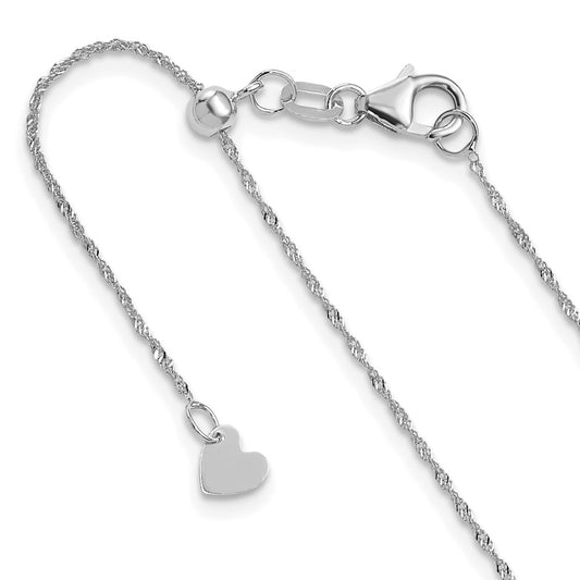 22 Inch 10K White Gold Adjustable 1mm Singapore Chain Necklace