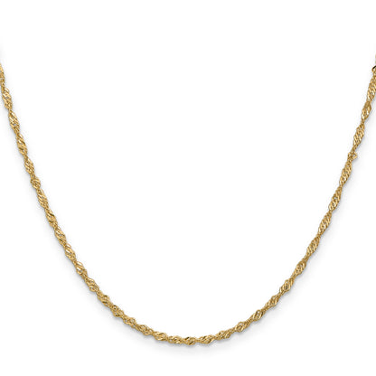 22 Inch 10K Yellow Gold 1.7 mm Singapore Chain Necklace