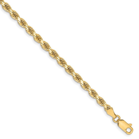 8 Inch 10K Yellow Gold 3.25mm Diamond Cut Rope Chain Bracelet