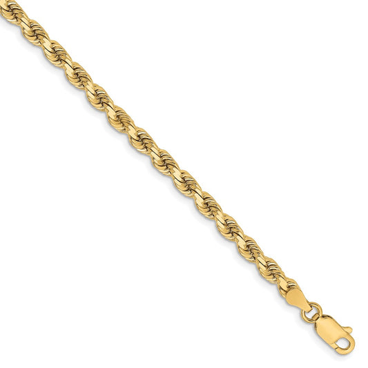 8 Inch 10K Yellow Gold 3.75mm Diamond Cut Rope Chain Bracelet