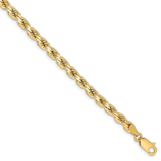 8 Inch 10K Yellow Gold 4.25mm Diamond Cut Rope Chain Bracelet