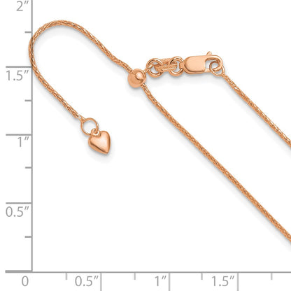 22 Inch 10K Rose Gold Adjustable 1mm Wheat Chain Necklace