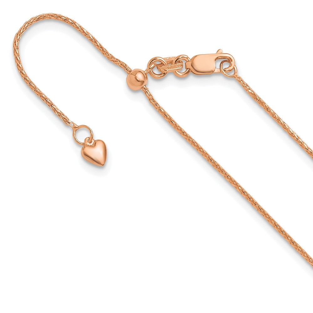 22 Inch 10K Rose Gold Adjustable 1mm Wheat Chain Necklace