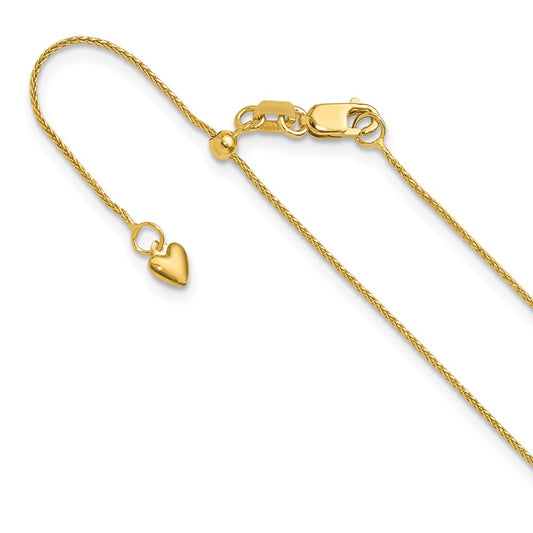 22 Inch 10K Yellow Gold Adjustable .8mm D/C Wheat Chain Necklace