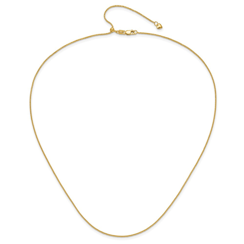 22 Inch 10K Yellow Gold Adjustable 1mm D/C Wheat Chain Necklace
