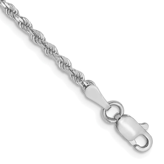 7 Inch 10K White Gold 2mm Diamond Cut Rope Chain Bracelet