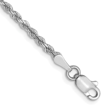 7 Inch 10K White Gold 2.25mm Diamond Cut Rope Chain Bracelet