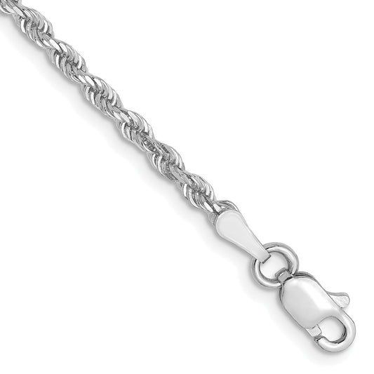 7 Inch 10K White Gold 2.5mm Diamond Cut Rope Chain Bracelet