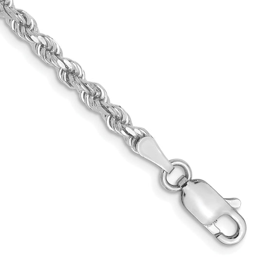 8 Inch 10K White Gold 2.75mm Diamond Cut Rope Chain Bracelet