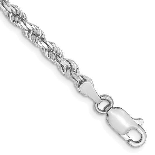 8 Inch 10K White Gold 3mm Diamond Cut Rope Chain Bracelet