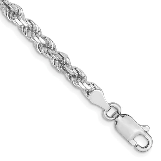 7 Inch 10K White Gold 3.5mm Diamond Cut Rope Chain Bracelet