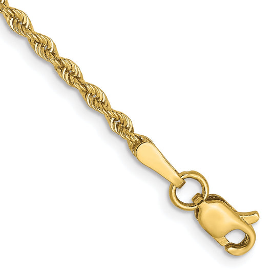 7 Inch 10K Yellow Gold 2mm Solid Regular Rope Chain Bracelet