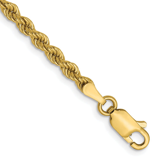7 Inch 10K Yellow Gold 2.25mm Solid Regular Rope Chain Bracelet