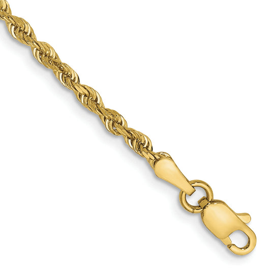 7 Inch 10K Yellow Gold 2.25mm D/C Quadruple Rope Chain Bracelet