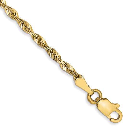 7 Inch 10K Yellow Gold 2.25mm Diamond Cut Lightweight Rope Chain Bracelet