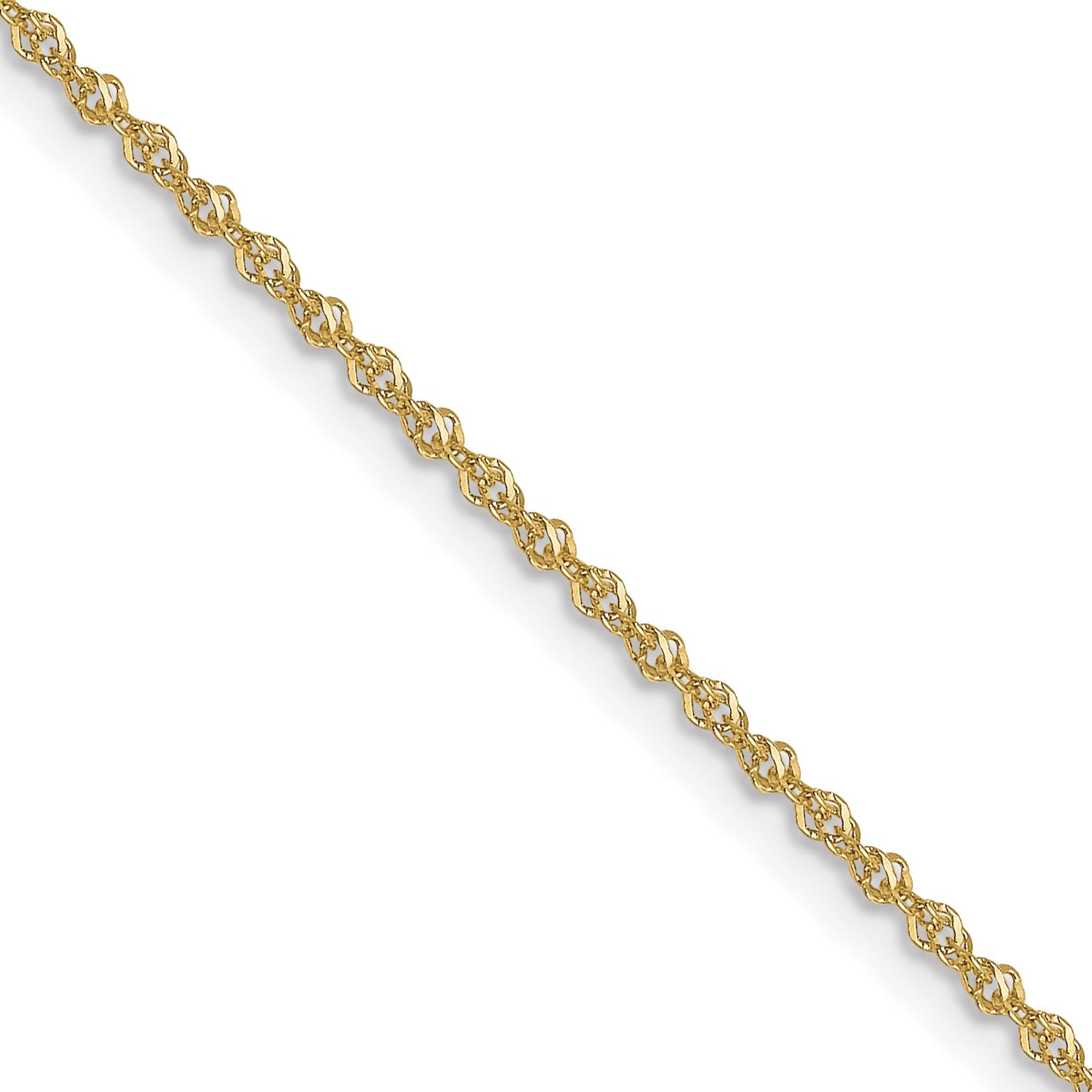 22 Inch 10K Yellow Gold 1mm Sparkle Singapore Chain Necklace