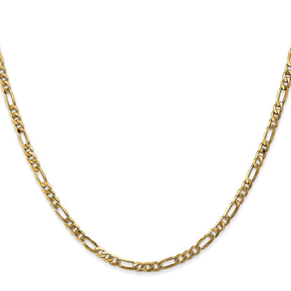 22 Inch 10K Yellow Gold 3.25mm Flat Figaro Chain Necklace