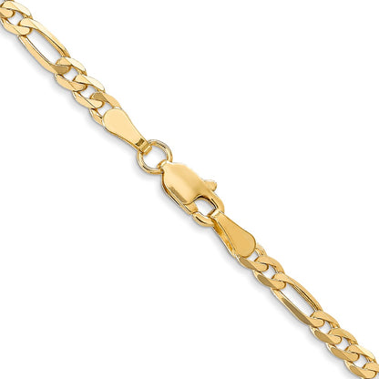 22 Inch 10K Yellow Gold 3.25mm Flat Figaro Chain Necklace