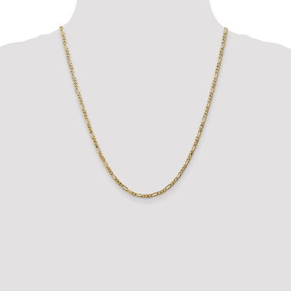 22 Inch 10K Yellow Gold 3.25mm Flat Figaro Chain Necklace