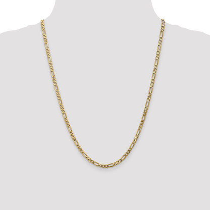 24 Inch 10K Yellow Gold 4mm Flat Figaro Chain Necklace