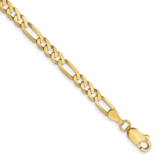 7 Inch 10K Yellow Gold 4mm Flat Figaro Chain Bracelet