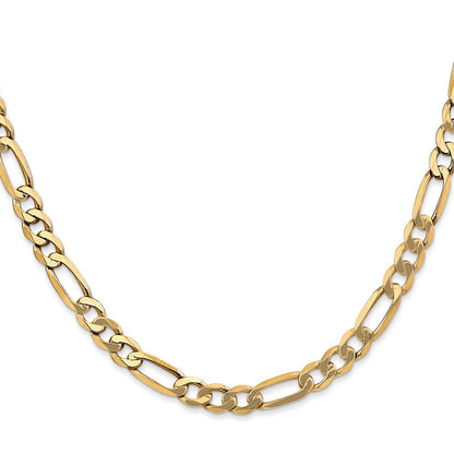 22 Inch 10K Yellow Gold 5.25mm Flat Figaro Chain Necklace