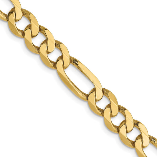 24 Inch 10K Yellow Gold 6.25mm Flat Figaro Chain Necklace