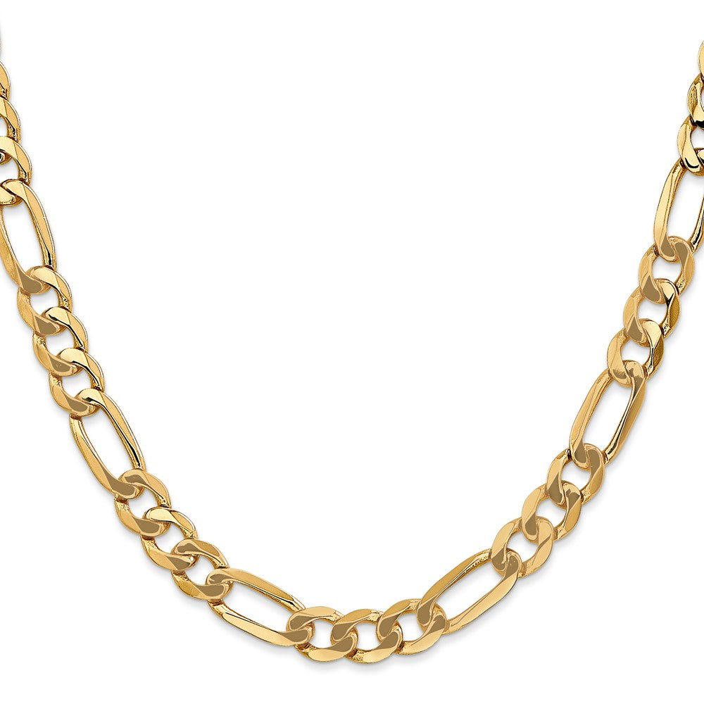 24 Inch 10K Yellow Gold 7mm Flat Figaro Chain Necklace